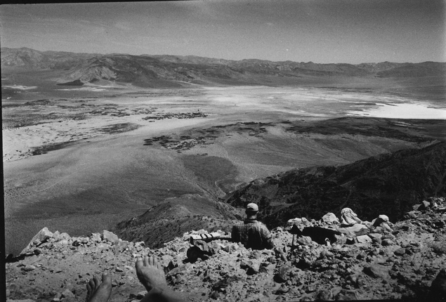 lynne's feet/Ron/saline valley from trail